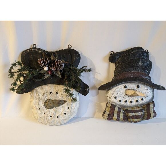 2 ‎ Large Wooden Country Primitive Signs Ornaments Unusual 2-faced - Picture 1 of 12